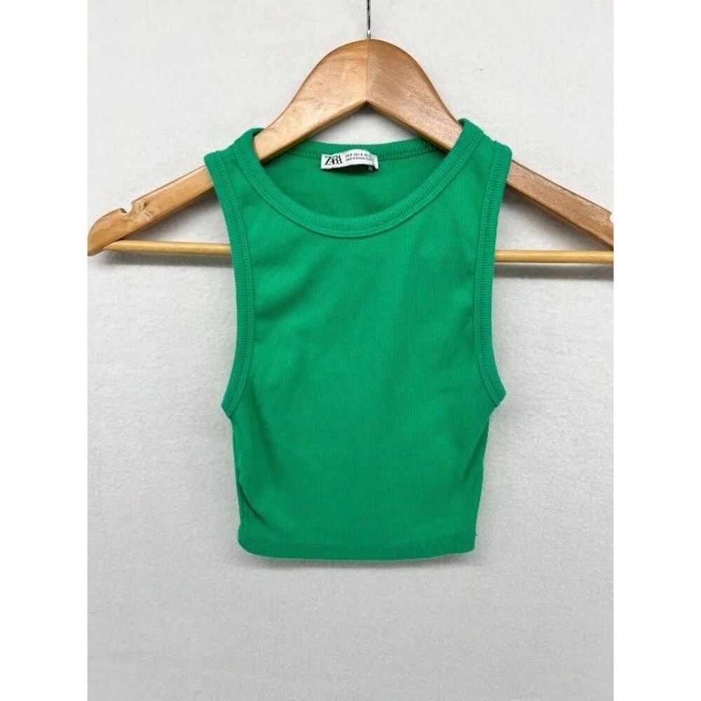 Zara Women's Ribbed Crop Tank Green Size Small